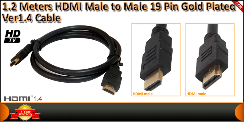 Gold Plated 1.2 Meter HDMI V1.4 (19Pin) Male to Male