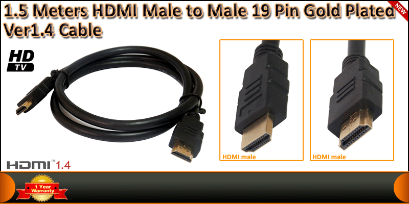 Gold Plated 1.5 Meter HDMI V1.4 (19Pin) Male to Ma
