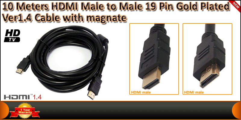 Gold Plated 10 Meter HDMI 4K Resolution (19Pin) Male to Male