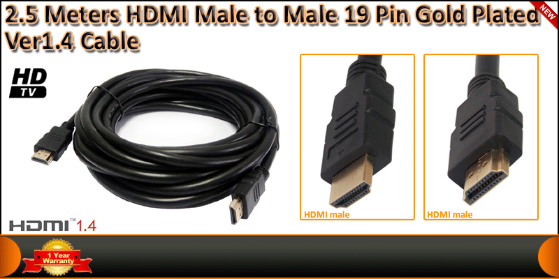 2.5 Meter HDMI Male to HDMI Male 19 Pin Gold Plated cable