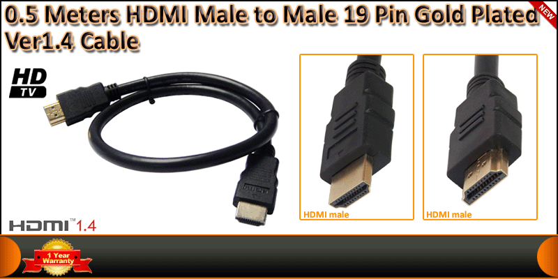 Gold Plated 0.50 Meter HDMI V1.4 (19Pin) Male to Male cable