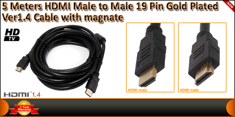 5 Meters HDMI Male to Male 19 Pin Gold Plated Ver1.4 cable