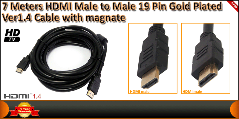 7 Meters HDMI Male to Male 19 Pin Gold Plated Ver1.4 cable
