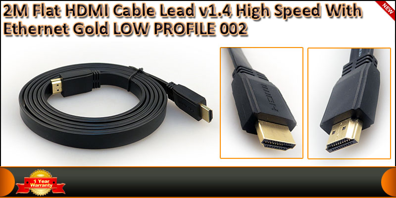 Gold Plated 2 Meter Low Profile Flat HDMI V1.4 (19 pins) cable