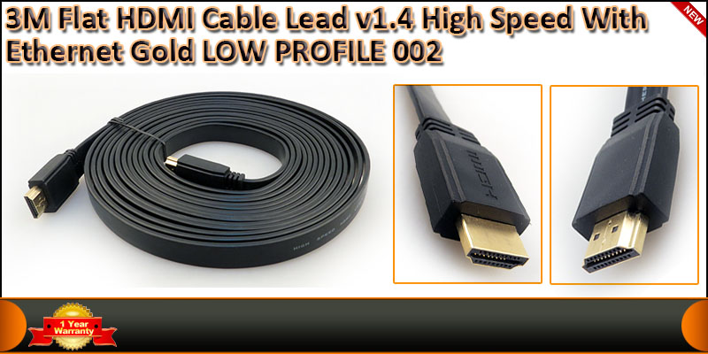 Gold Plated 3 Meter Low Profile Flat HDMI V1.4 (19 pins) cable