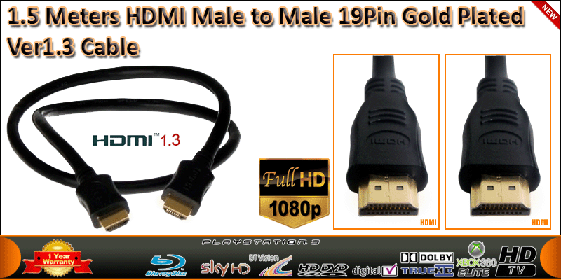 1.5 Meters HDMI Male to Male 19 Pin Gold Plated Ver 1.3 cable