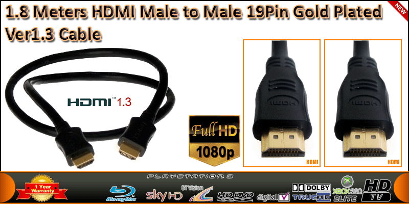 1.8 Meters HDMI Male to Male 19 Pin Gold Plated Ver 1.3 cable