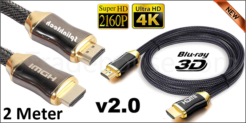 Premium 2 Meter V2.0 HDMI Cable Gold High Speed HDTV Ultra HD 2160p 4K 3D