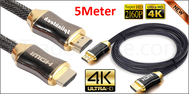 Premium 5 Meter V2.0 HDMI Cable Gold High Speed HDTV Ultra HD 2160p 4K 3D