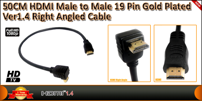 Gold Plated 0.5 Meter HDMI V1.4 (19Pin) Right Angled cable