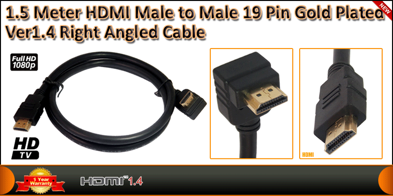 Gold Plated 1.5 Meter HDMI V1.4 (19Pin) Right Angled cable