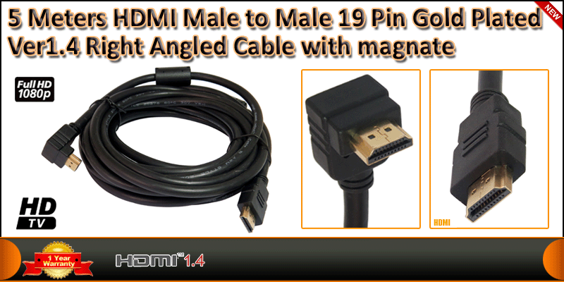 Gold Plated 5 Meter HDMI V1.4 (19Pin) Right Angled cable