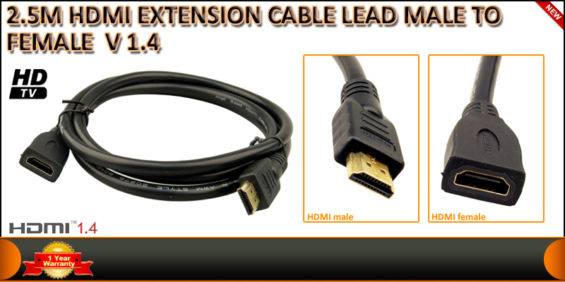Gold Plated 2.5 Meter HDMI V1.4 (19Pin) Male to Female cable