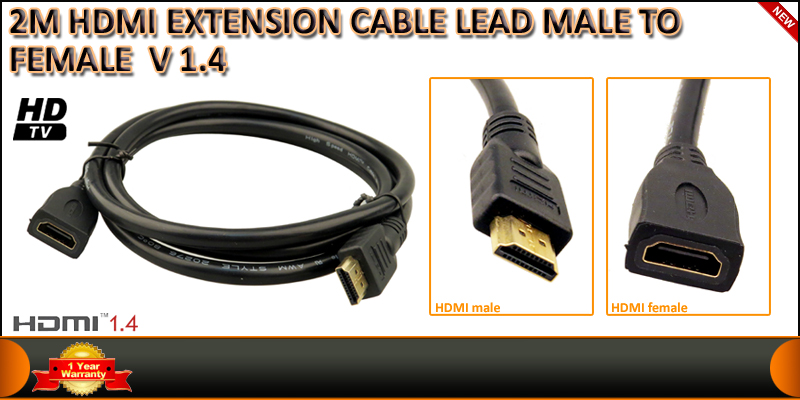 Gold Plated 2 Meter HDMI V1.4 (19Pin) Male to Female cable