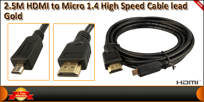 2.5Meter Gold Plated HDMI to Micro HDMI 1.4 cable