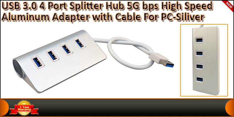 USB 3.0 4 Port Splitter HUB 5Gbps High Speed Alumi