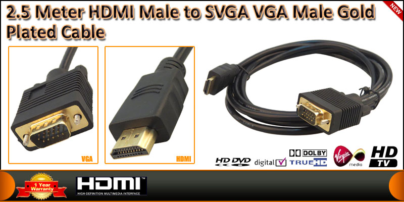 2.5 Meter HDMI Male to SVGA VGA Male Gold Plated C