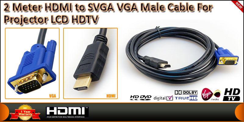 2 Meter HDMI Male to SVGA VGA Male Gold Plated Cab