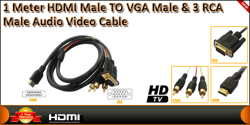 1 Meter HDMI Male TO VGA Male & 3 RCA Male Audio V
