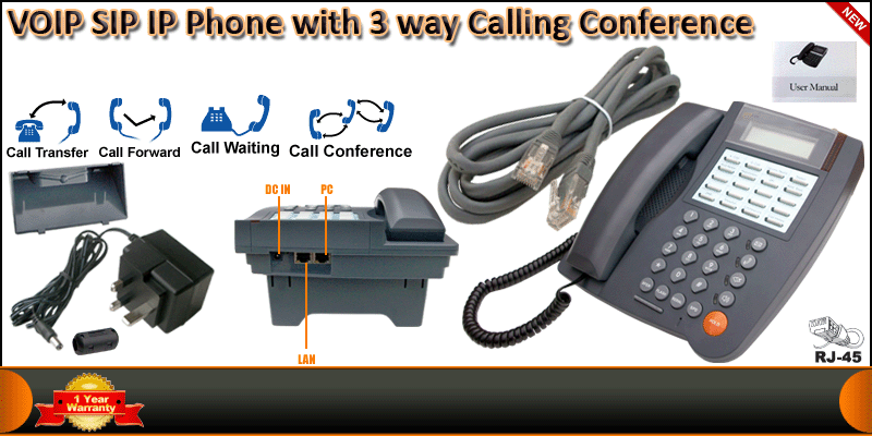 VOIP SIP IP Phone with 3 way calling conference