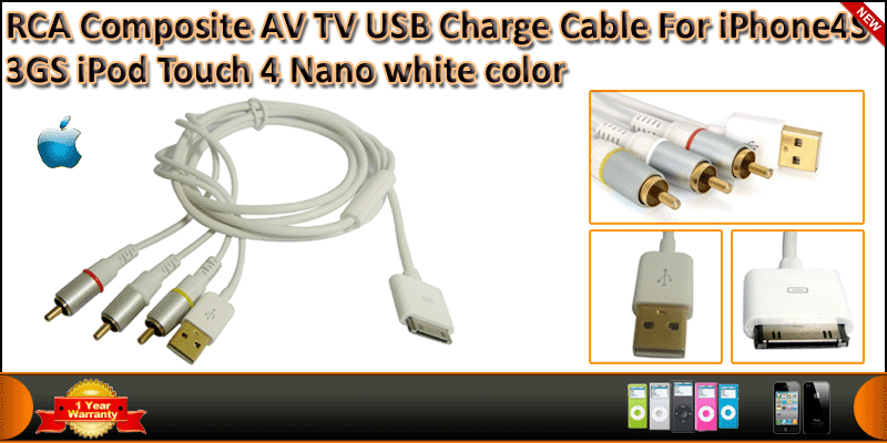 Composite AV Video to TV RCA Cable USB Charger For
