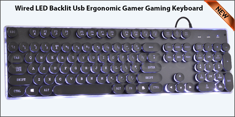 GB PUNK Keycap K100 Wired LED Backlit USB Ergonomic Gamer Gaming Keyboard Laptop