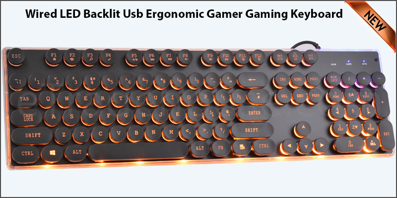 GB PUNK Keycap K100 Wired LED Backlit Usb Ergonomic Gamer Gaming Keyboard Laptop