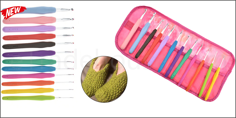 12 Pcs Multi-Coloured Soft Grip Handle Aluminum Crochet Hooks Knitting Needles with Carry Bag