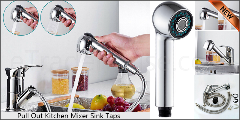 Pull Out Kitchen Mixer Sink Taps Spray Head Single Lever Chrome Mono Mixer Tap