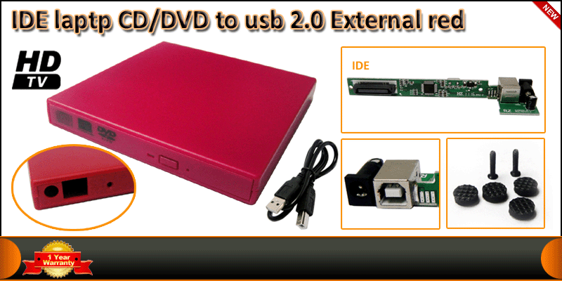 IDE Laptop CD/DVD ROM To USB2.0 External Maroon Co