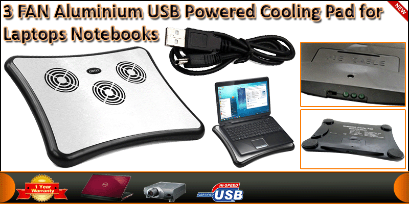 3 FAN Aluminum USB Powered Cooling Pad for Laptops