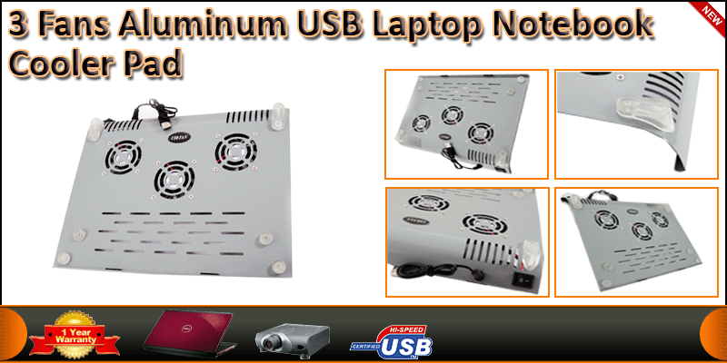 3 Fans Aluminum USB Laptop Notebook Cooler Pad