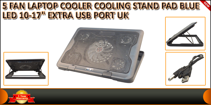 Adjustable 5 Fan Blue Led Cooler Cooling Stand Pad