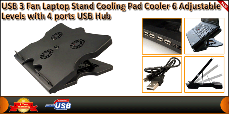 USB 3 Fan Laptop Stand Cooling Pad Cooler 6 Adjust