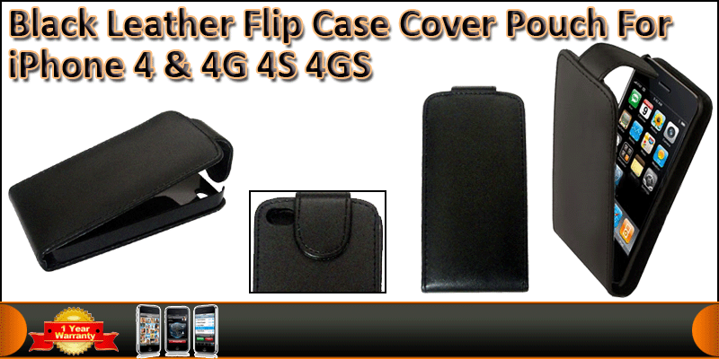Black Leather Flip Pouch Case Cover For iPhone iPo