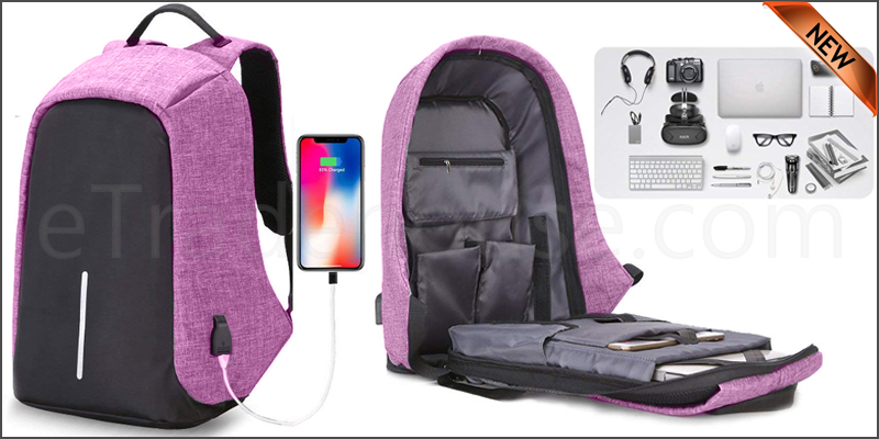 Unisex Anti-Theft Backpack Laptop USB Port Travel School Rucksack Bags