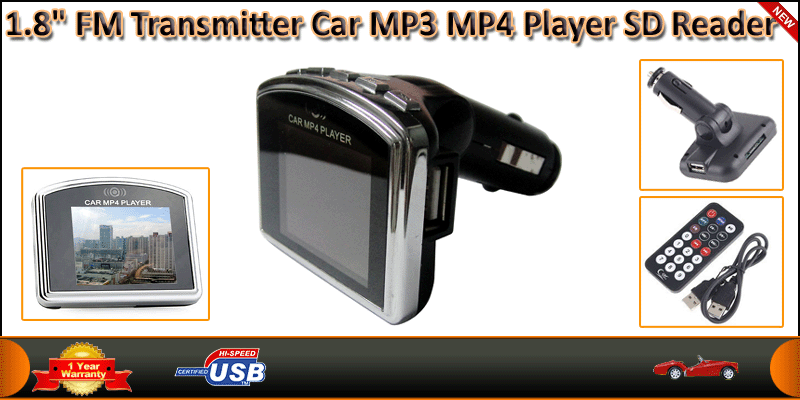 1.8 Inches FM Transmitter Car MP3 MP4 Player USB, 
