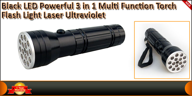 Black LED Powerful 3 in 1 Multi Function Torch Fla