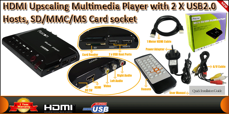 HDMI Upscaling Multimedia Player with 2 X USB2.0 H