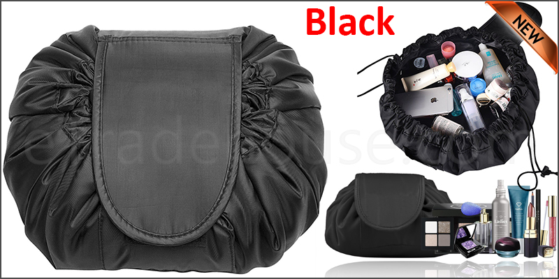 Quick Release Large Capacity Cosmetic Drawstring Bag Magic Pouch Travel Storage (pure black) 