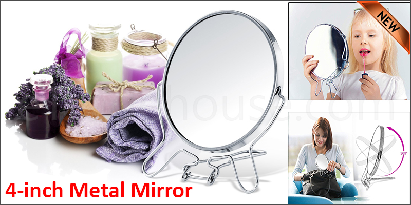 Double 4-inch Metal Folding 2 Way Zoom Makeup Cosmetic Mirror 
