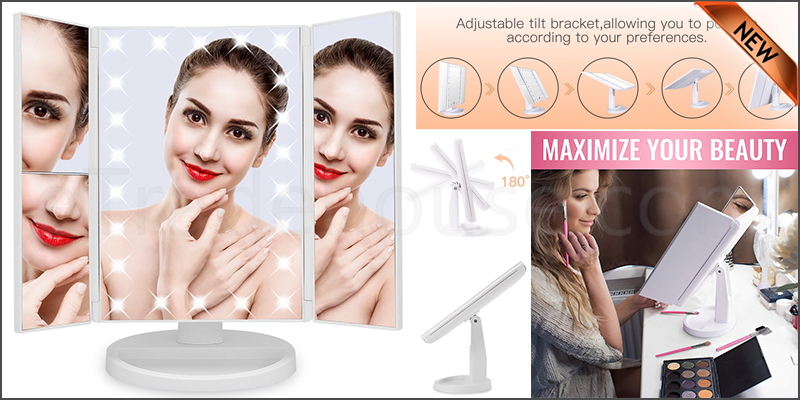 Beautify Makeup Mirror Vanity LED Light Illuminated Tri-Fold Dimmable
