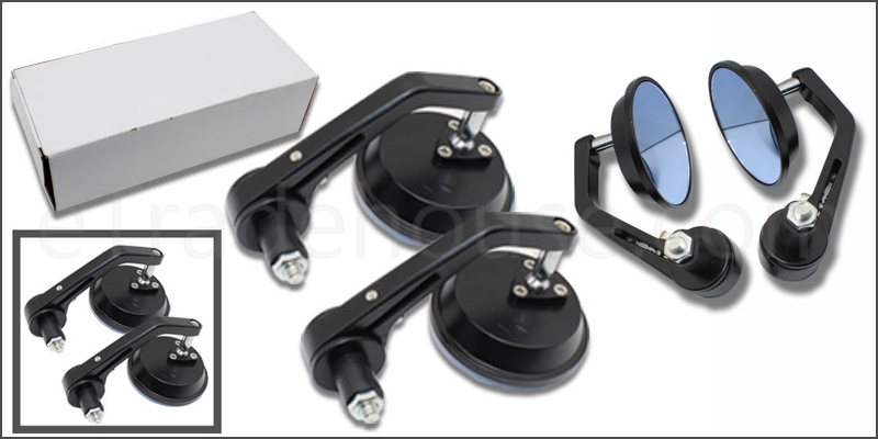 Pair of Adjustable Round Aluminum Alloy Convex Glass Motor cycle Mirror Black 