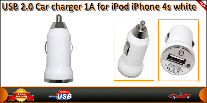 USB 2.0 Car Charger 1A For iPod iPhone 4s And Othe