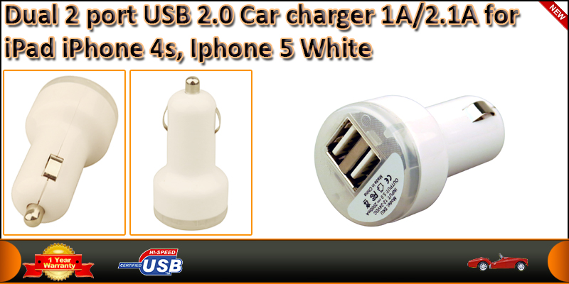 High Quality Dual 2 Port USB 2.0 Car charger 1A/2.