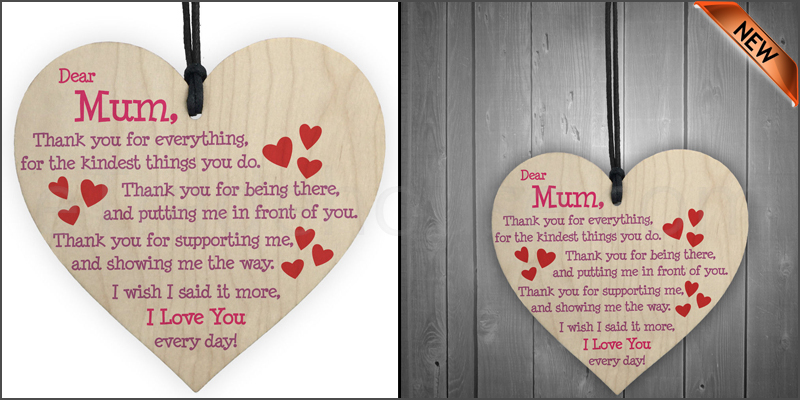 Mum I Love You Every day Wooden Hanging Heart Mother’s Day Gift Cute Mums Sign New