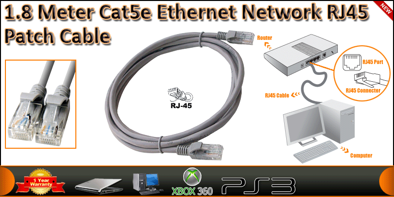 1.8 Meter Cat5e Ethernet Network RJ45 Patch Cable