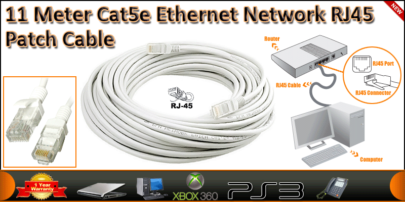 11 Meter CAT5E Ethernet Network RJ45 Patch Cable W