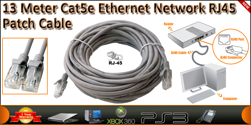 13 Meter Cat5e Ethernet Network RJ45 Patch Cable
