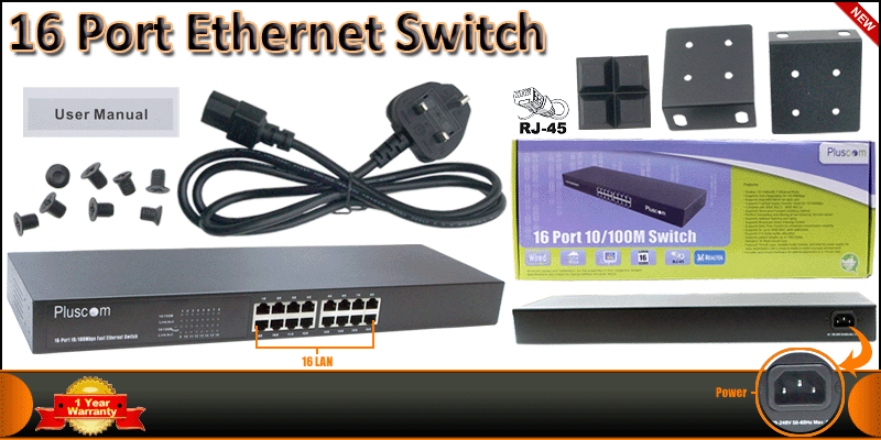 16 Port 10/100 Fast Ethernet Network mount rack sw